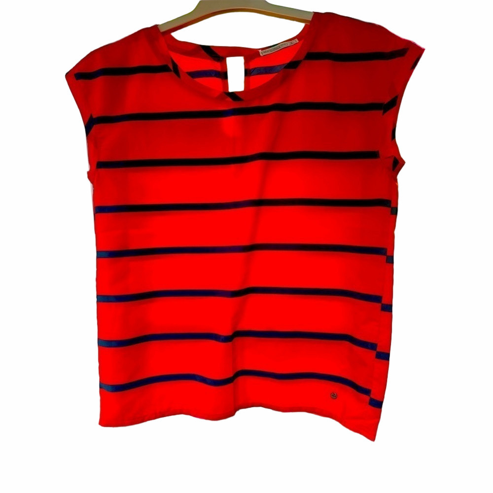 Abercrombie & Fitch Split Back Top - Size S- Red/Orange with Navy Stripes